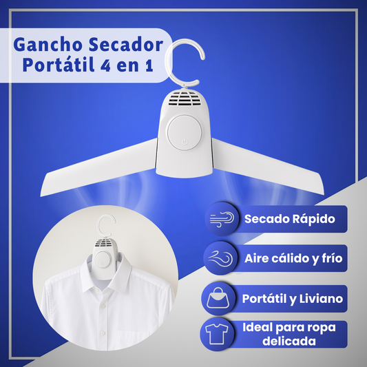 Gancho Secador Portátil 4 en 1: Seca, Desodoriza y Cuida tu Ropa en Minutos